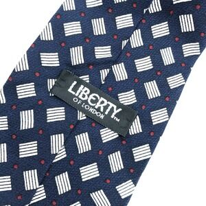 VTG Liberty of London Mens Tie Navy Blue Geometric 100% Silk MADE USA 57" x 3.75